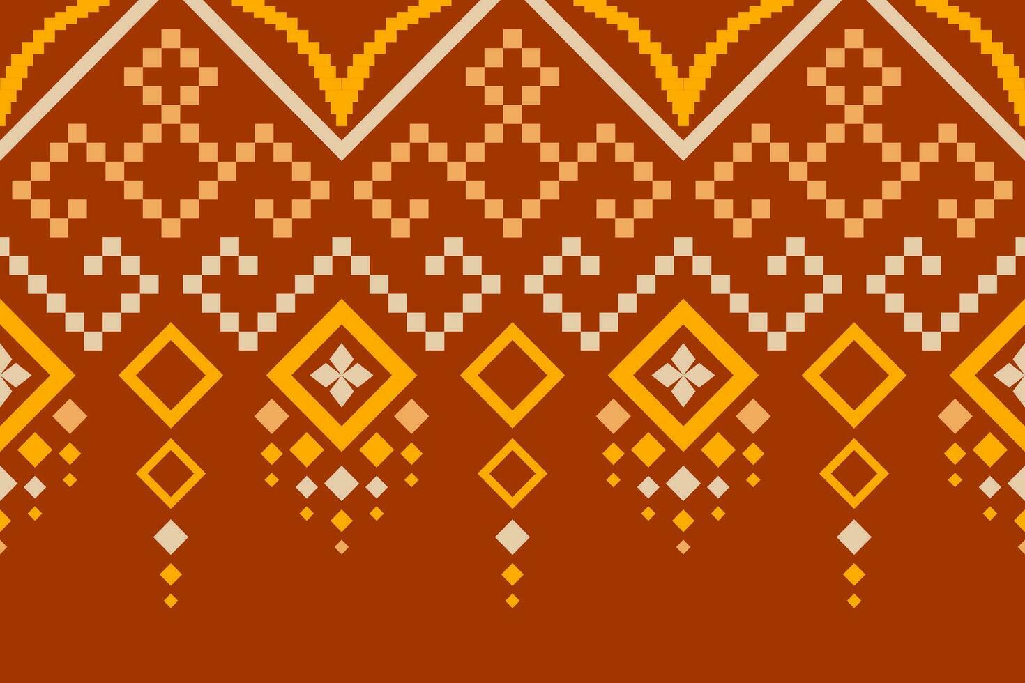 Orange Jahrgänge Kreuz Stich traditionell ethnisch Muster Paisley Blume Ikat Hintergrund abstrakt aztekisch afrikanisch indonesisch indisch nahtlos Muster zum Stoff drucken Stoff Kleid Teppich Vorhänge und Sarong vektor