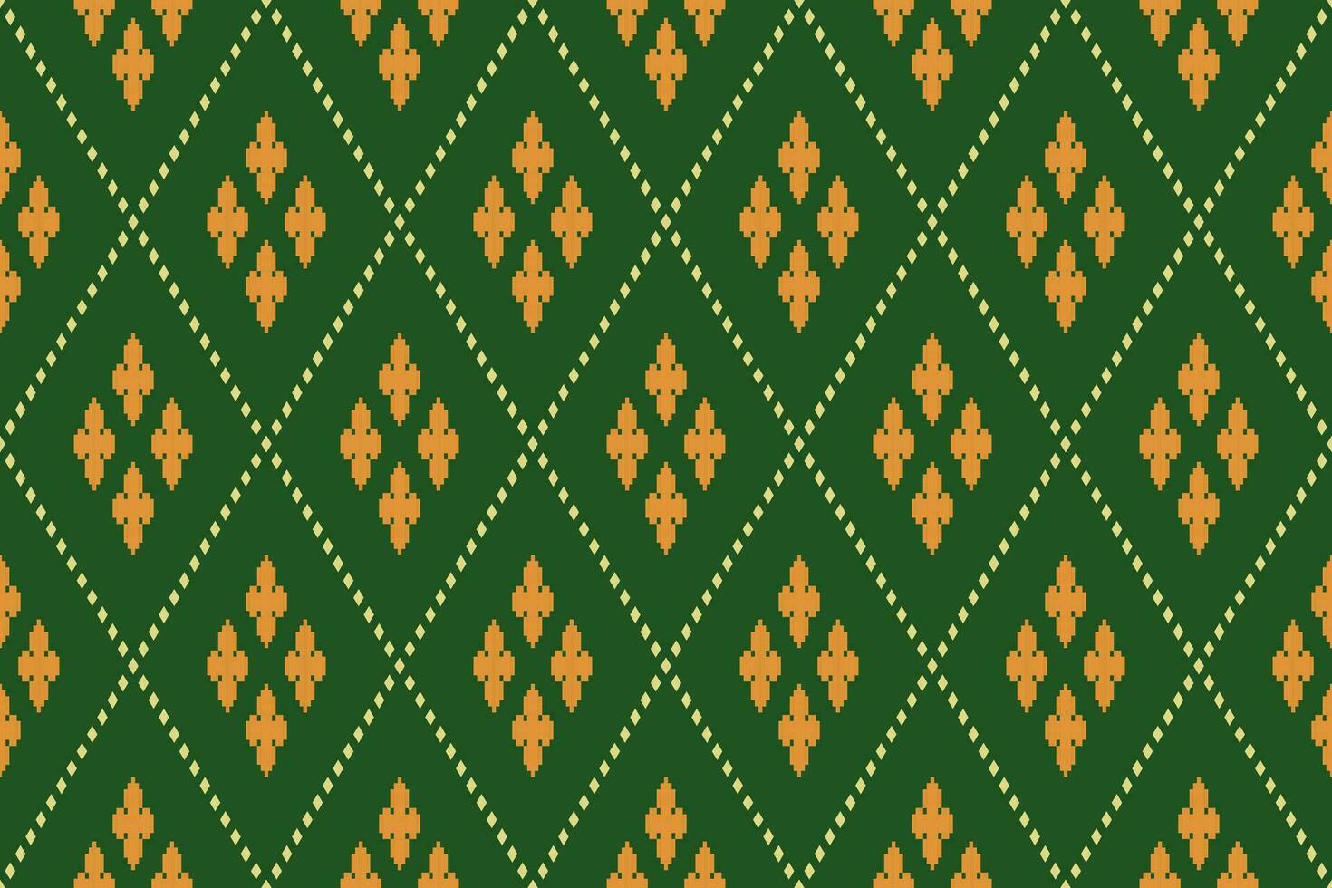 Grün Kreuz Stich bunt geometrisch traditionell ethnisch Muster Ikat nahtlos Muster Rand abstrakt Design zum Stoff drucken Stoff Kleid Teppich Vorhänge und Sarong aztekisch afrikanisch indisch indonesisch vektor