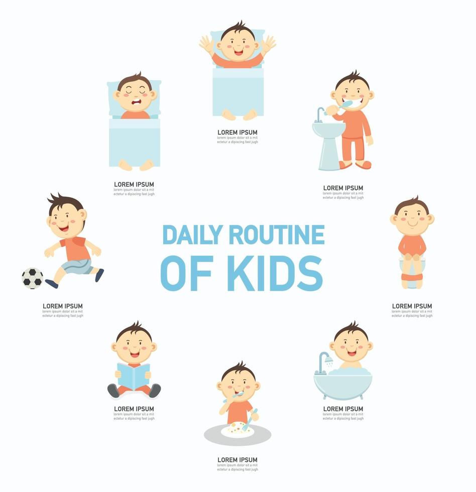 daglig rutin för barn infographic, illustration. vektor