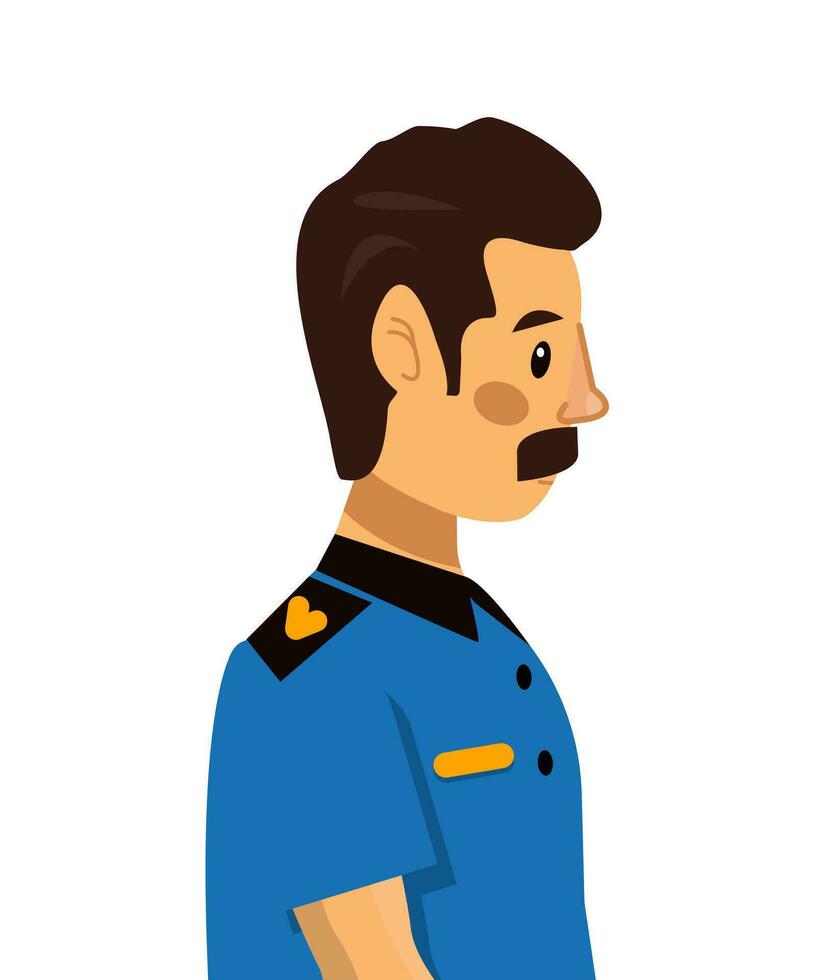 vektor platt illustration av avatar av polis, tull officer, säkerhet kontrollera man.