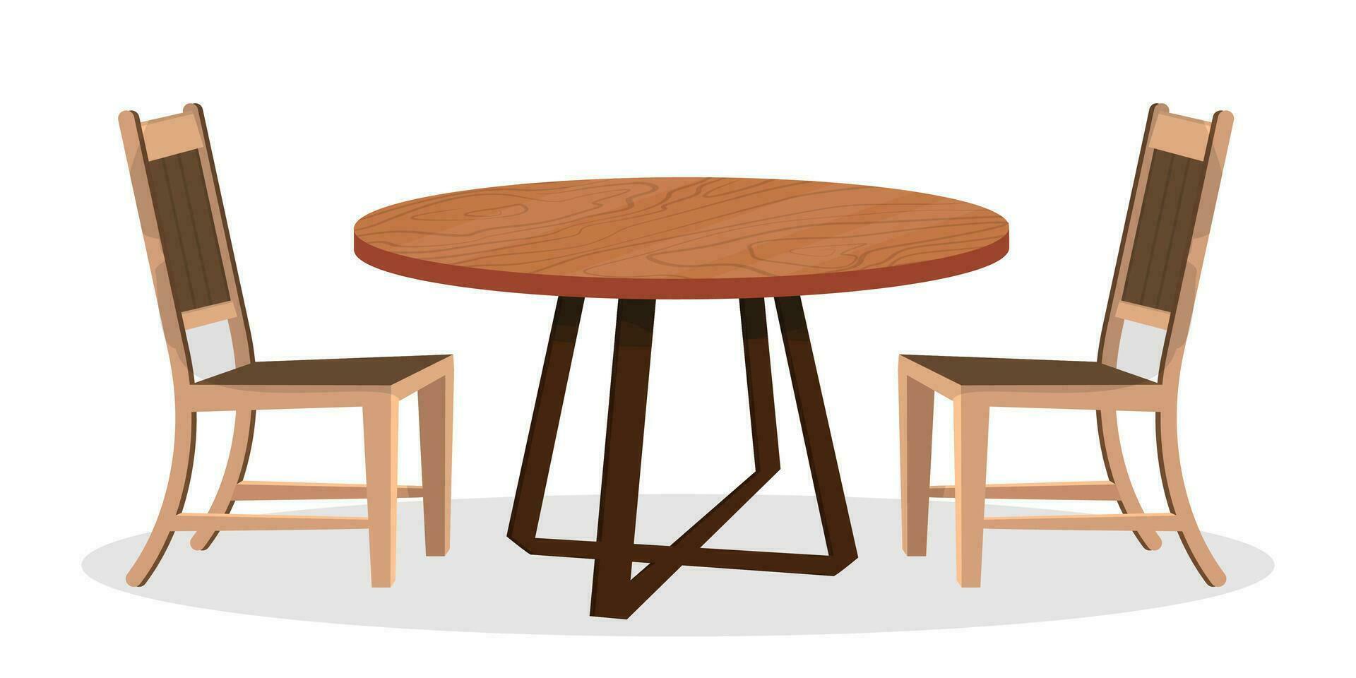 vektor platt illustration av trä- tabell och två stolar på vit bakgrund.