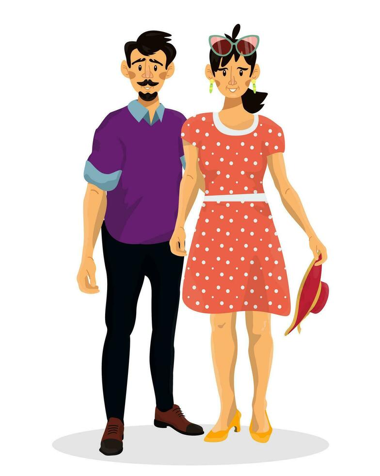 Vektor Karikatur Illustration von Mann und Ehefrau Umarmen auf ein Weiß isoliert Hintergrund.