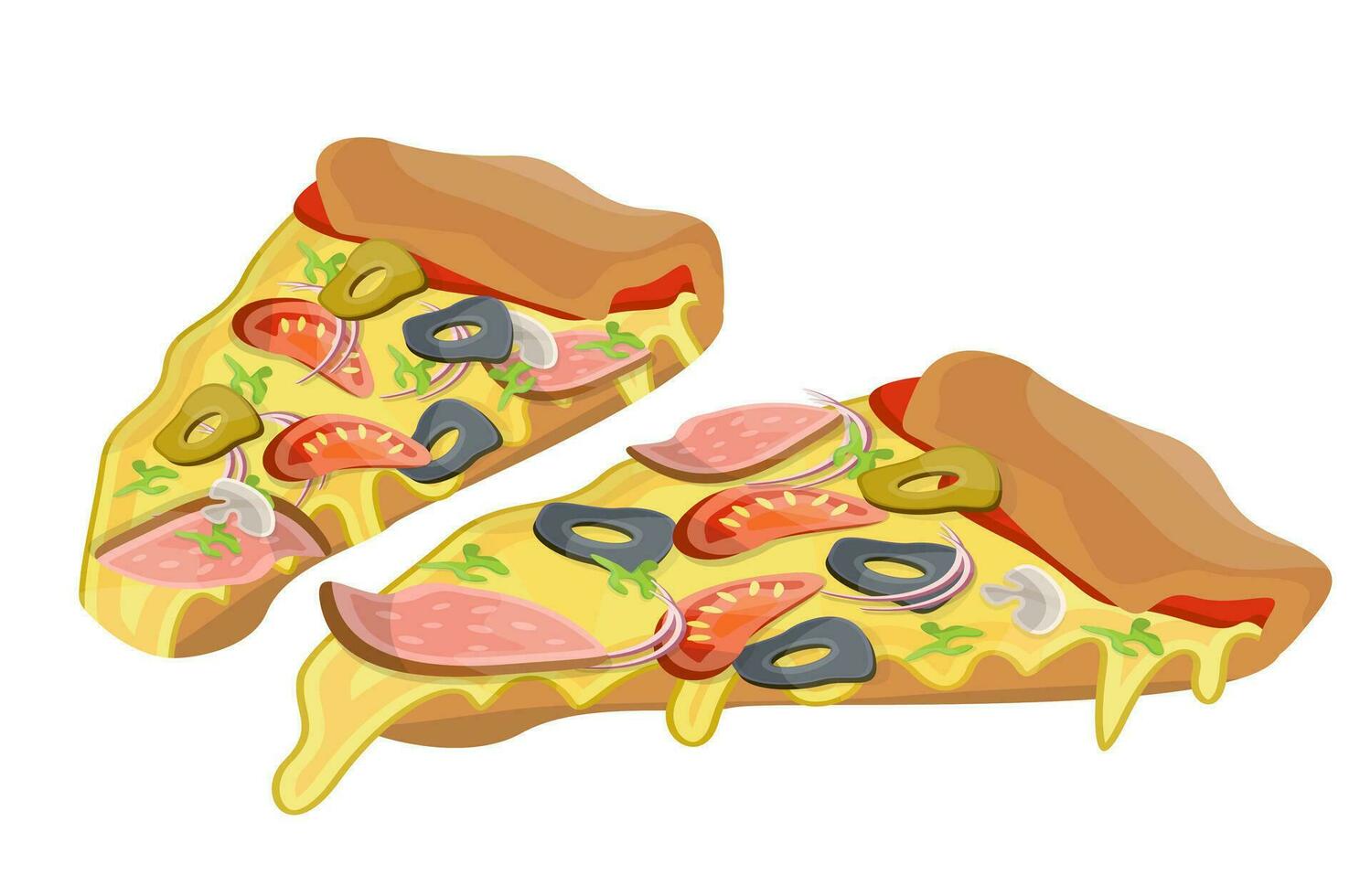 vektor illustration av pizza skivor på vit isolerat bakgrund.