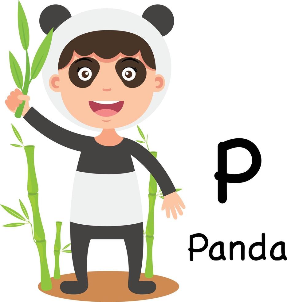 alfabetet bokstaven p-panda, vektor