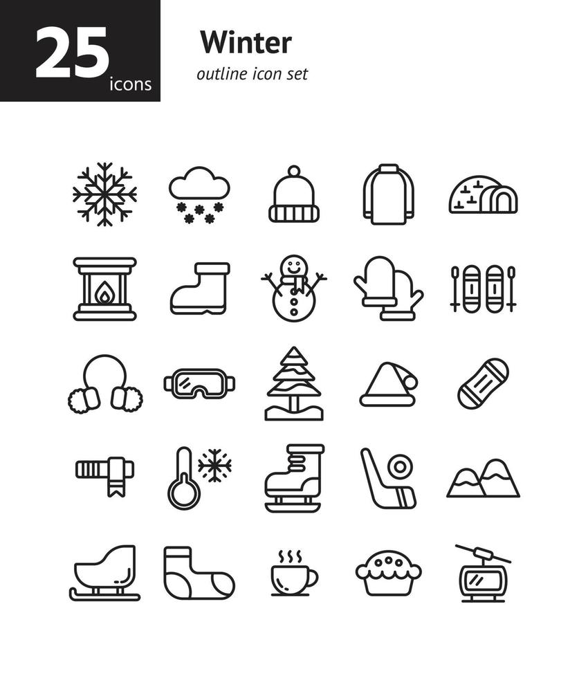 Winter-Umriss-Icon-Set. vektor