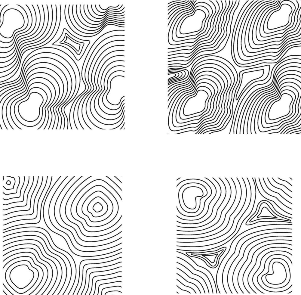 hand dragen topografi mönster fyrkant. vektor illustration uppsättning.