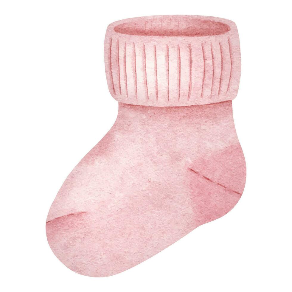 Babys Socke zum Mädchen. süß Rosa Booties zum Säugling Mädchen. Neugeborene Kleidung. Aquarell Illustration. isoliert Einladungen, Baby Dusche, Gruß Karten, Drucke, Poster, Aufkleber, Verpackung vektor