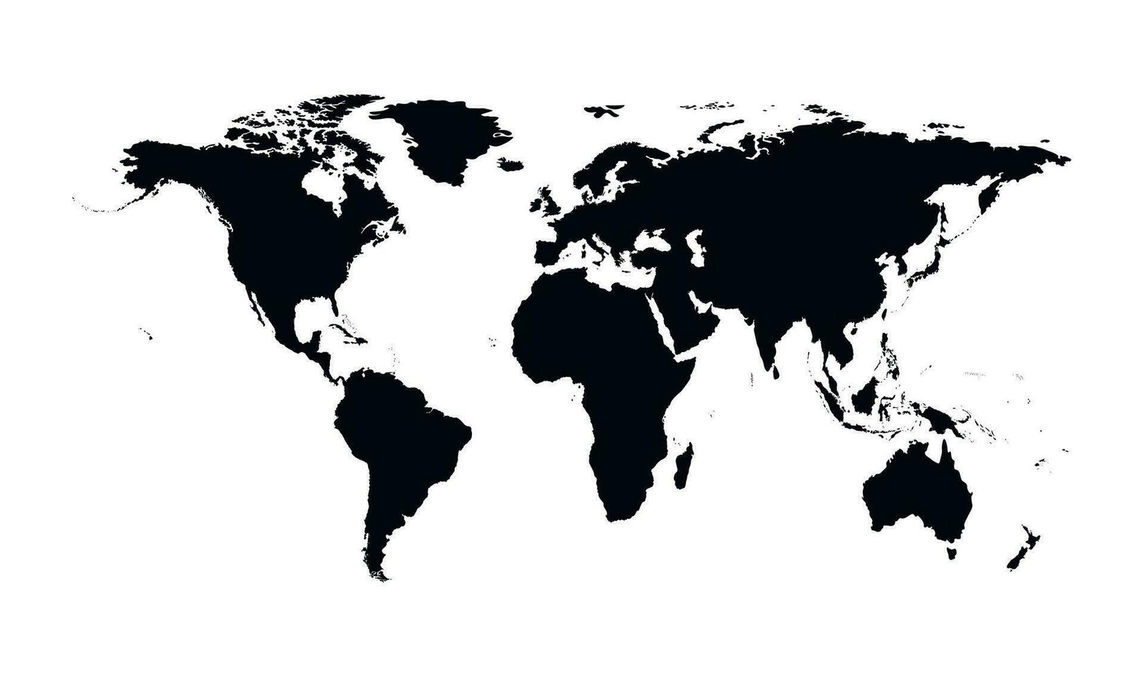 Vektor isoliert vereinfacht Welt Karte. schwarz Silhouetten, Weiß Hintergrund. Kontinente von Süd und Norden Amerika, Afrika, Europa und Asien, Australien, indonesisch Inseln