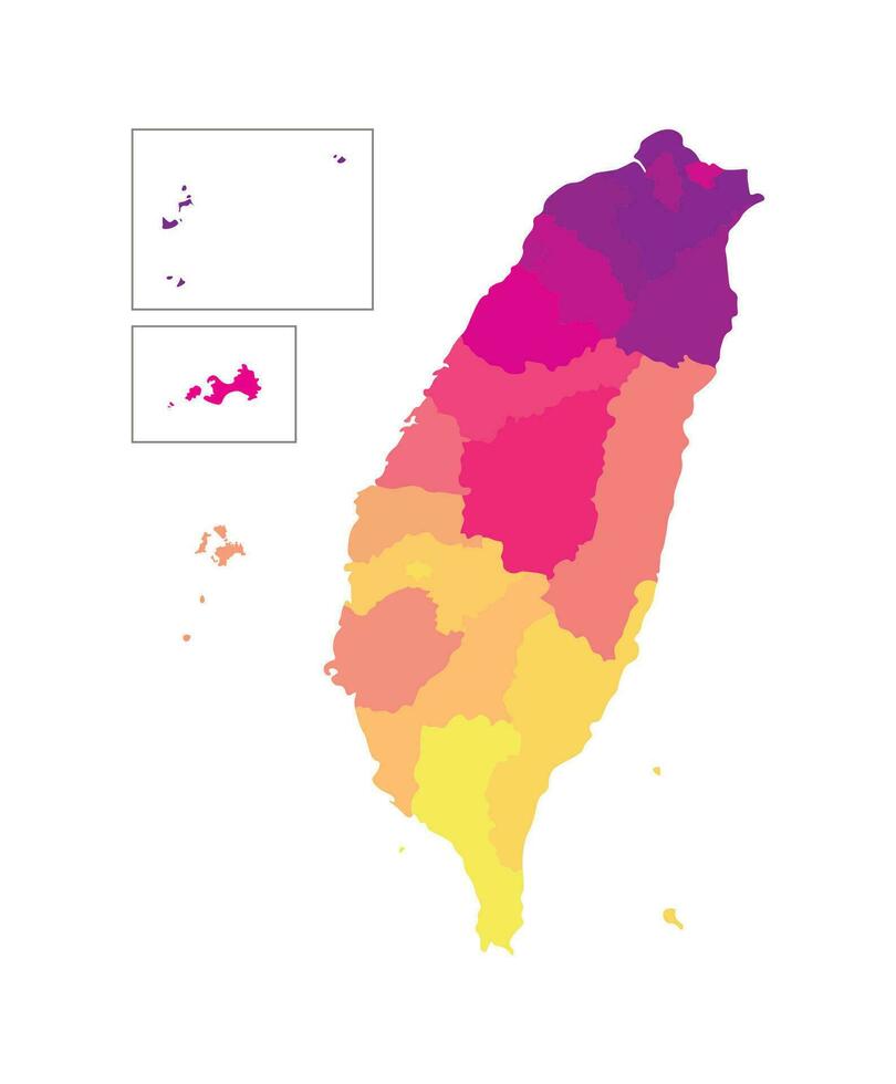 vektor isolerat illustration av förenklad administrativ Karta av taiwan, republik av Kina roc. gränser av de regioner. mång färgad silhuetter.