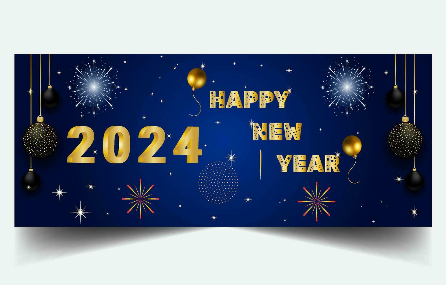 2024 Neu Jahr Feier Banner Vorlage Design mit bunt Dekoration Hintergrund Vektor Illustration.