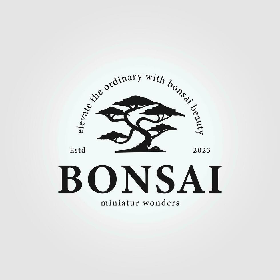 årgång bonsai träd logotyp design inspiration. vektor illustration av estetisk bonsai. bonsai träd från kinesisk och japansk kultur varumärke identitet för hotell varumärke.