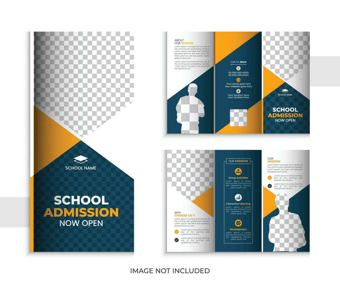2050 skola antagning trifold broschyr design, tillbaka till skola trifold broschyr design. vektor
