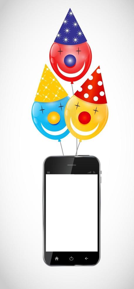 färg glansiga ballonger med mobiltelefon vektor illustration