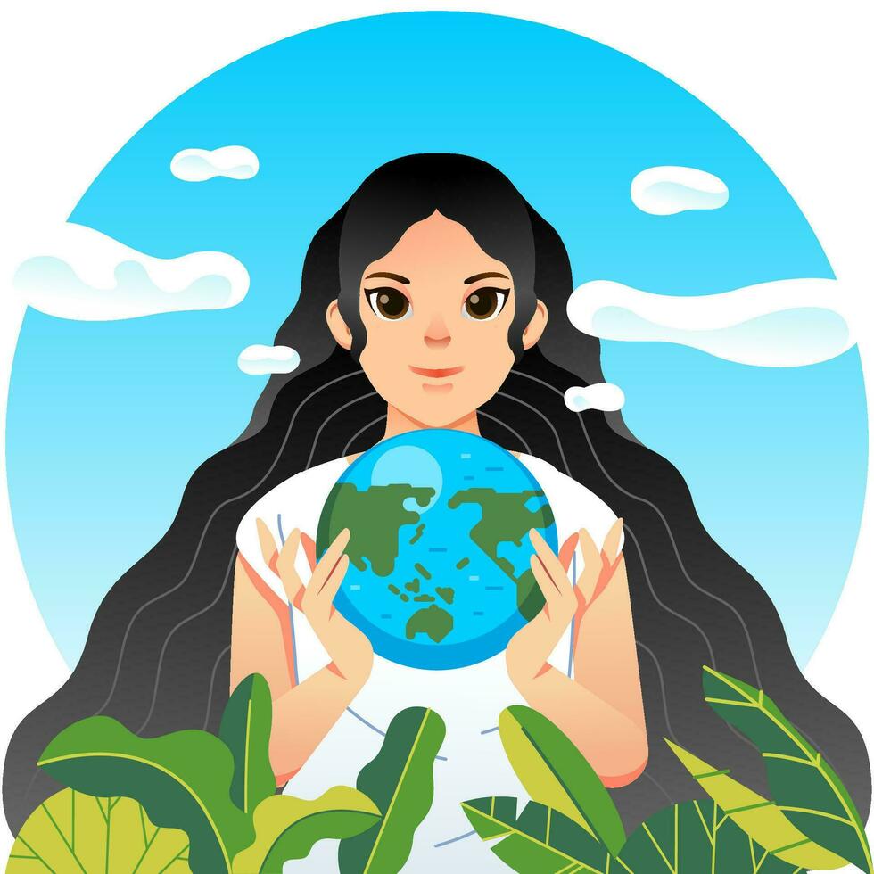 värld humanitär dag kampanj affisch med kvinnor bärande klot och växter vektor illustration