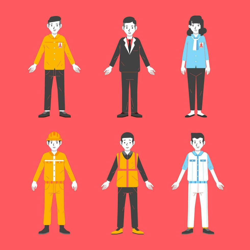 uppsättning av arbetstagare man och kvinnor bär olika enhetlig baserad på deras yrke vektor illustration