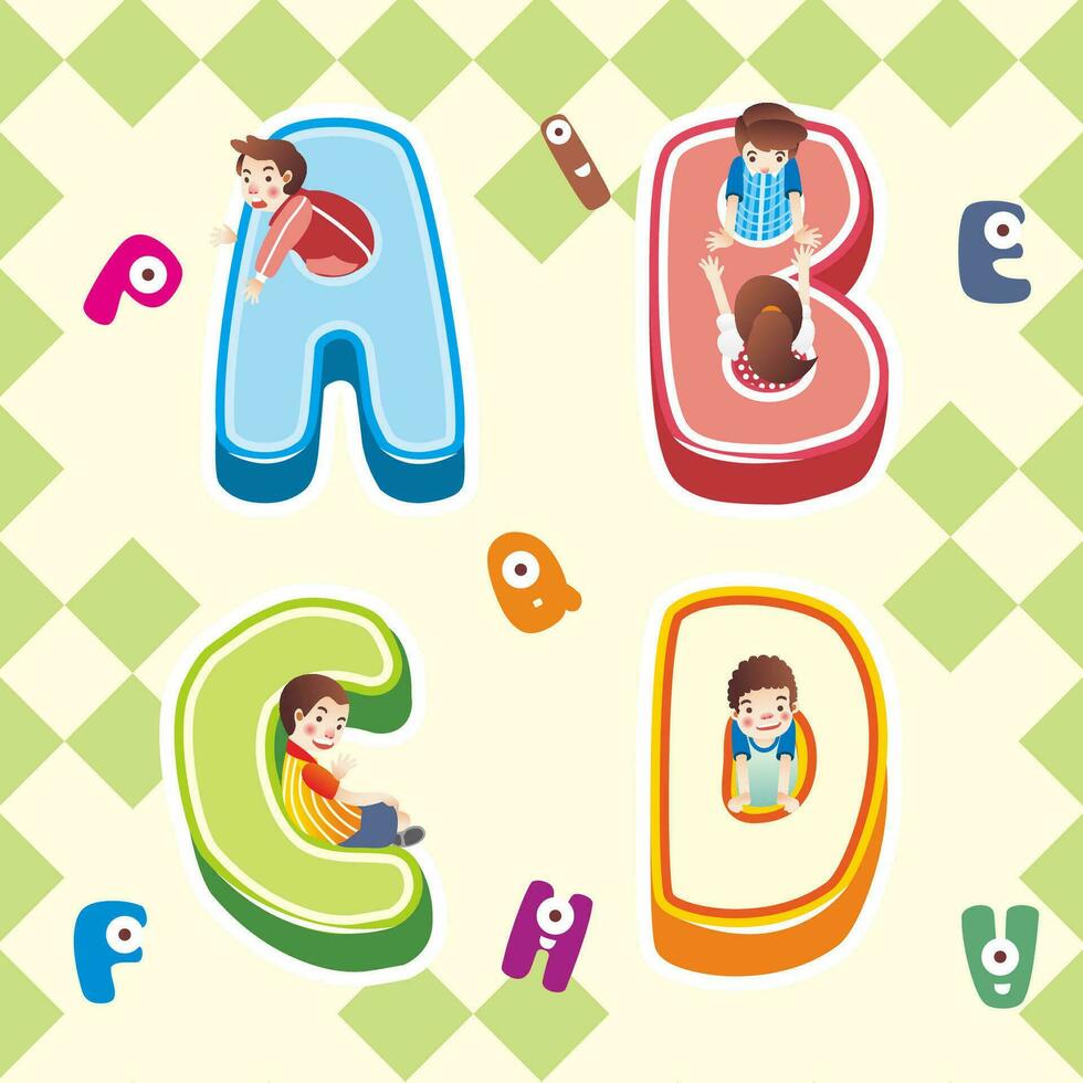 A B C D Alphabet Symbol, Kind spielen im Alphabet A B C D Symbol Illustration Vektor