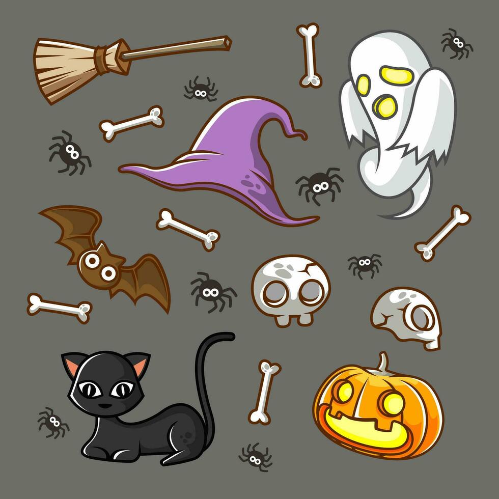 Halloween gespenstisch Muster, Geist, Katze, Hexe Hut, Schläger Karikatur Illustration Vektor