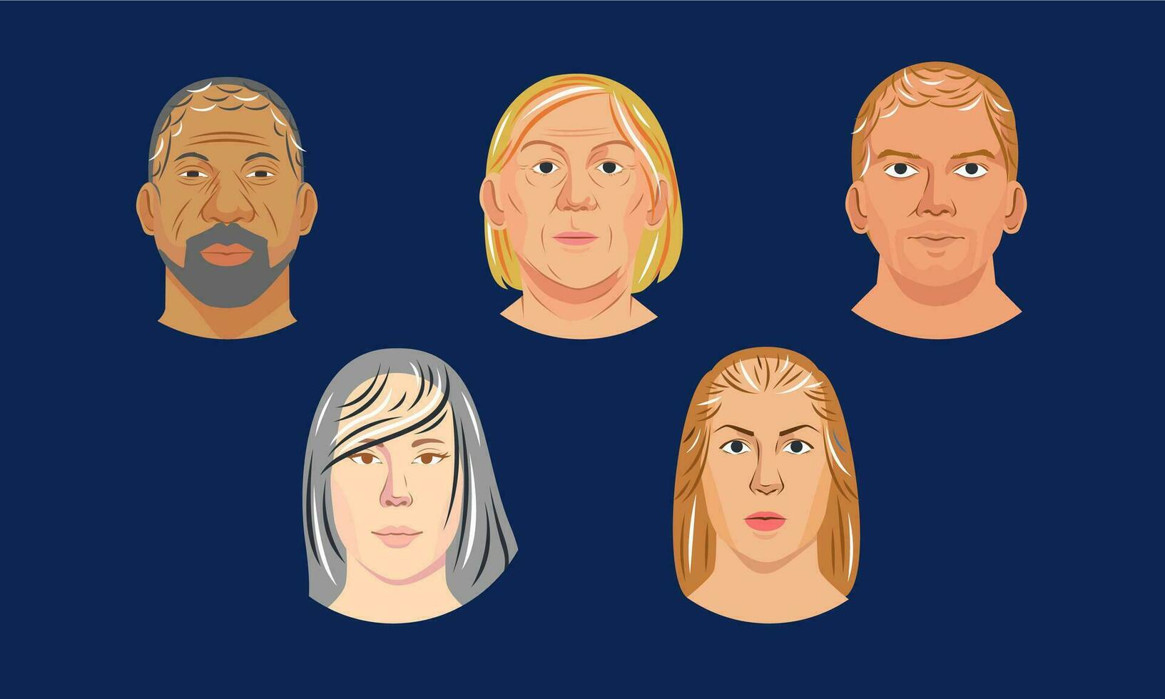 einstellen von Kopfschuss Menschen Porträt Illustration das Vielfalt von Menschen Gesichter, männlich und weiblich, jung und alt vektor
