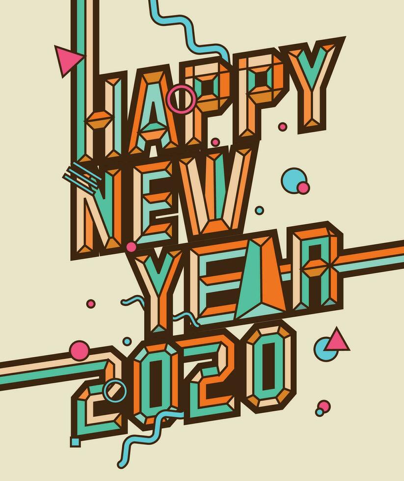 bereit zu drucken Neu Jahr Gruß Karte 2020, modern retro Beschriftung hapy Neu Jahr Vektor Illustration