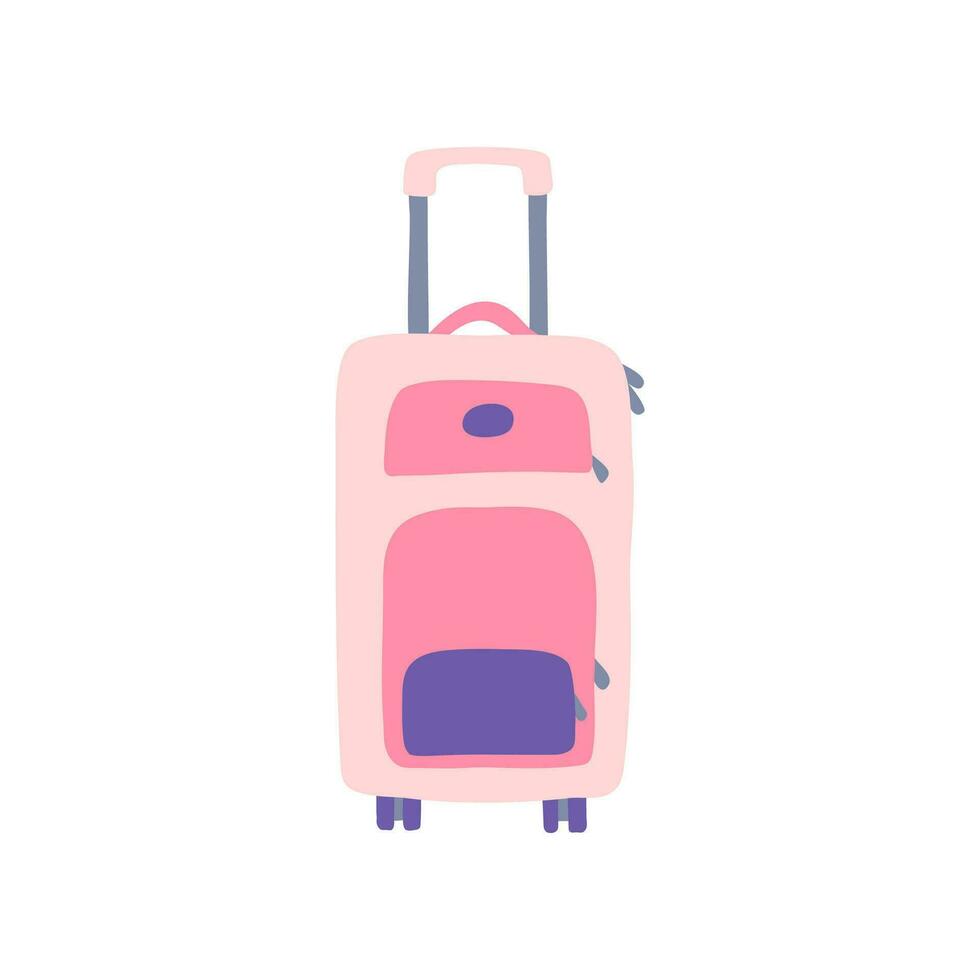 tecknad serie Färg rosa resa resväska väska. vektor