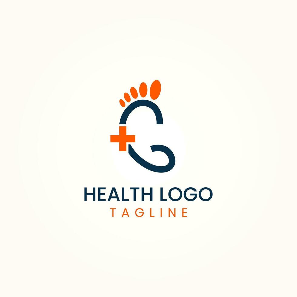 brev g fot med hälsa plus ikon logotyp design vektor mall