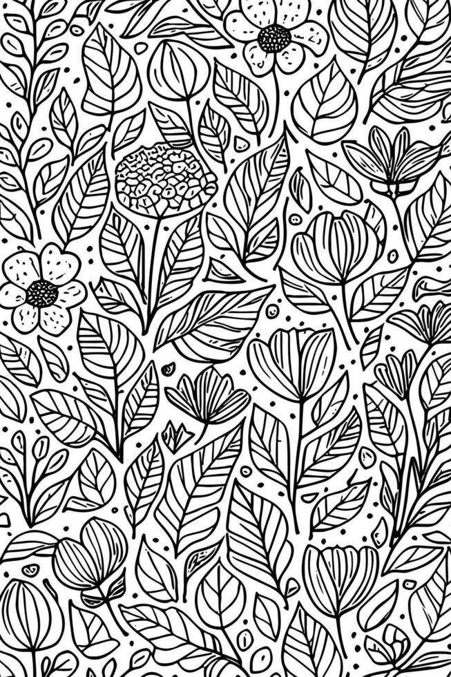 monochromatisch botanisch Abstraktion Hand gezeichnet abstrakt Blumen- Textur vektor