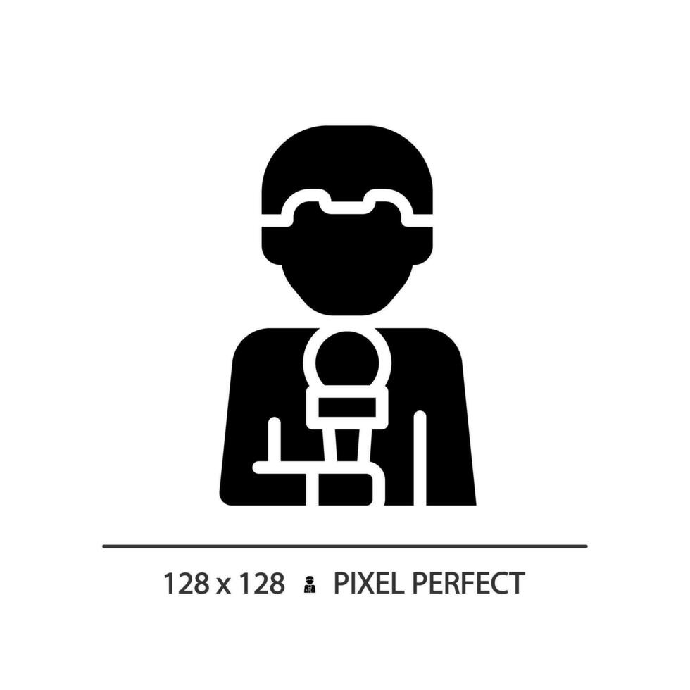 2d Pixel perfekt Glyphe Stil Nachrichten Reporter Symbol, isoliert Vektor, dünn Linie Illustration Darstellen Journalismus. vektor