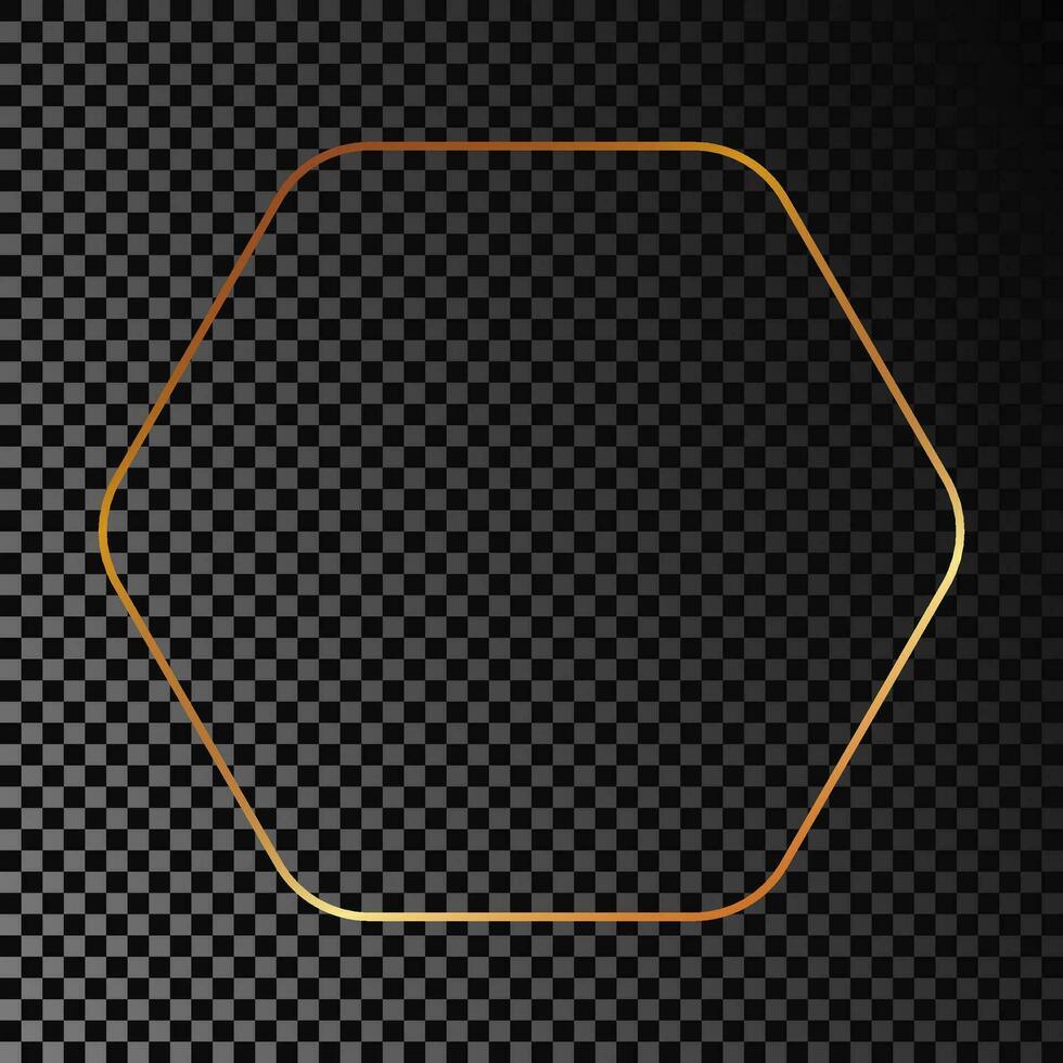 Gold glühend gerundet Hexagon Rahmen isoliert auf dunkel Hintergrund. glänzend Rahmen mit glühend Auswirkungen. Vektor Illustration.