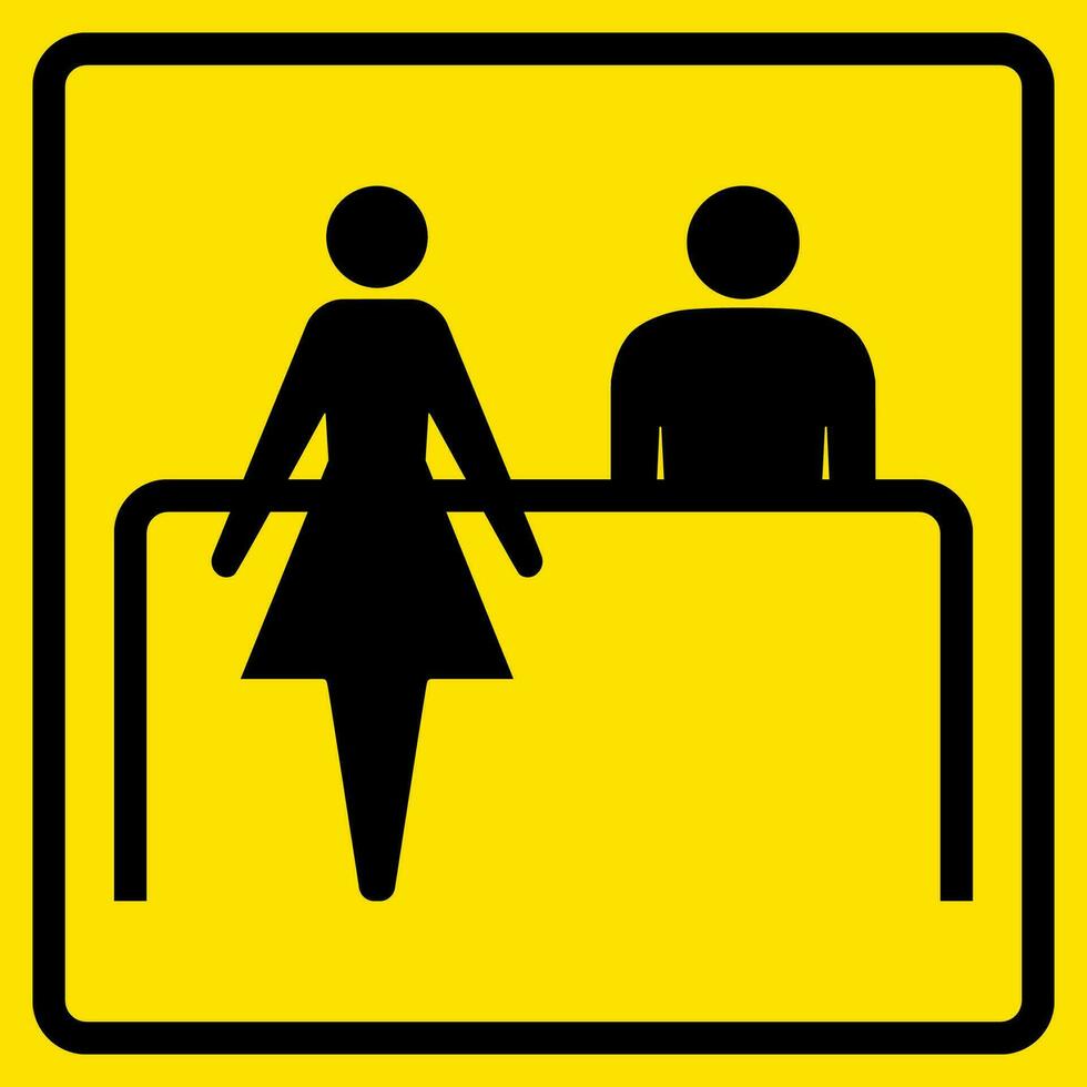 reception skrivbord tecken, klistermärke med gul bakgrund, för skriva ut, komplott, skära. vektor