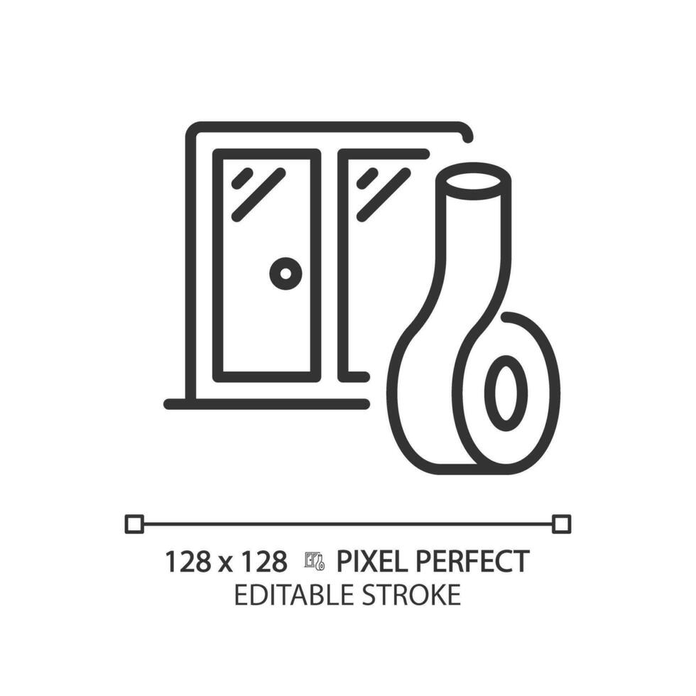 2d Pixel perfekt editierbar Schallschutz Fenster schwarz Symbol, isoliert Vektor, Schalldämmung dünn Linie Illustration. vektor