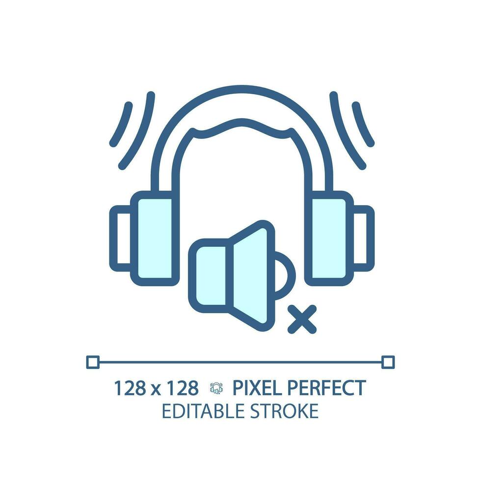 2d pixel perfekt redigerbar hörselkåpor blå ikon, isolerat vektor, ljudisolering tunn linje illustration. vektor