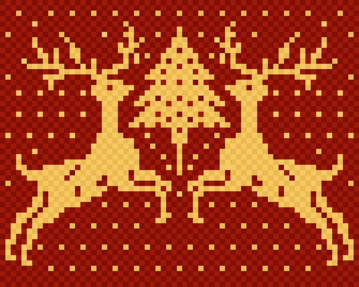 jul motiv med hjortar och gran. scandinavian stickat textur. vektor sömlös mönster. röd och gul färger