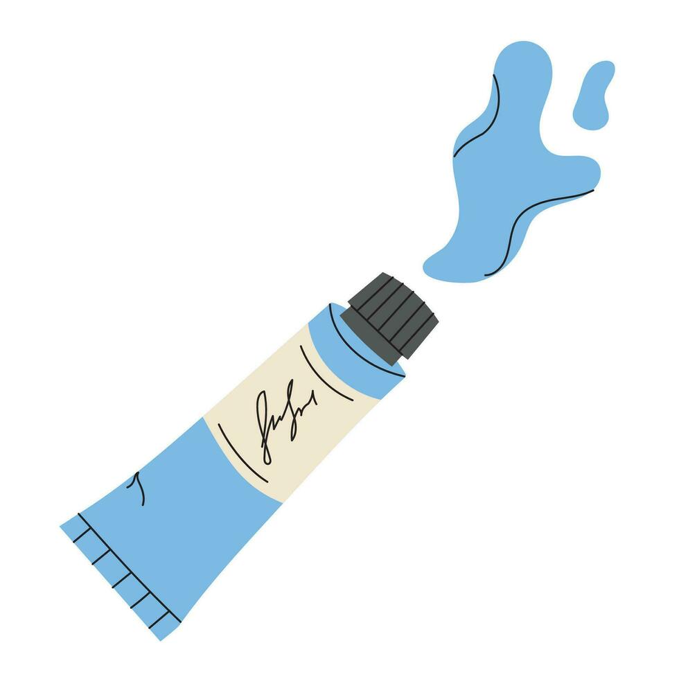 Tube von Blau Farbe mit Herz, Öl malen, Acryl, Gouache oder Aquarell, Karikatur Stil. modisch modern Vektor Illustration isoliert auf Weiß Hintergrund, Hand gezeichnet, eben Design