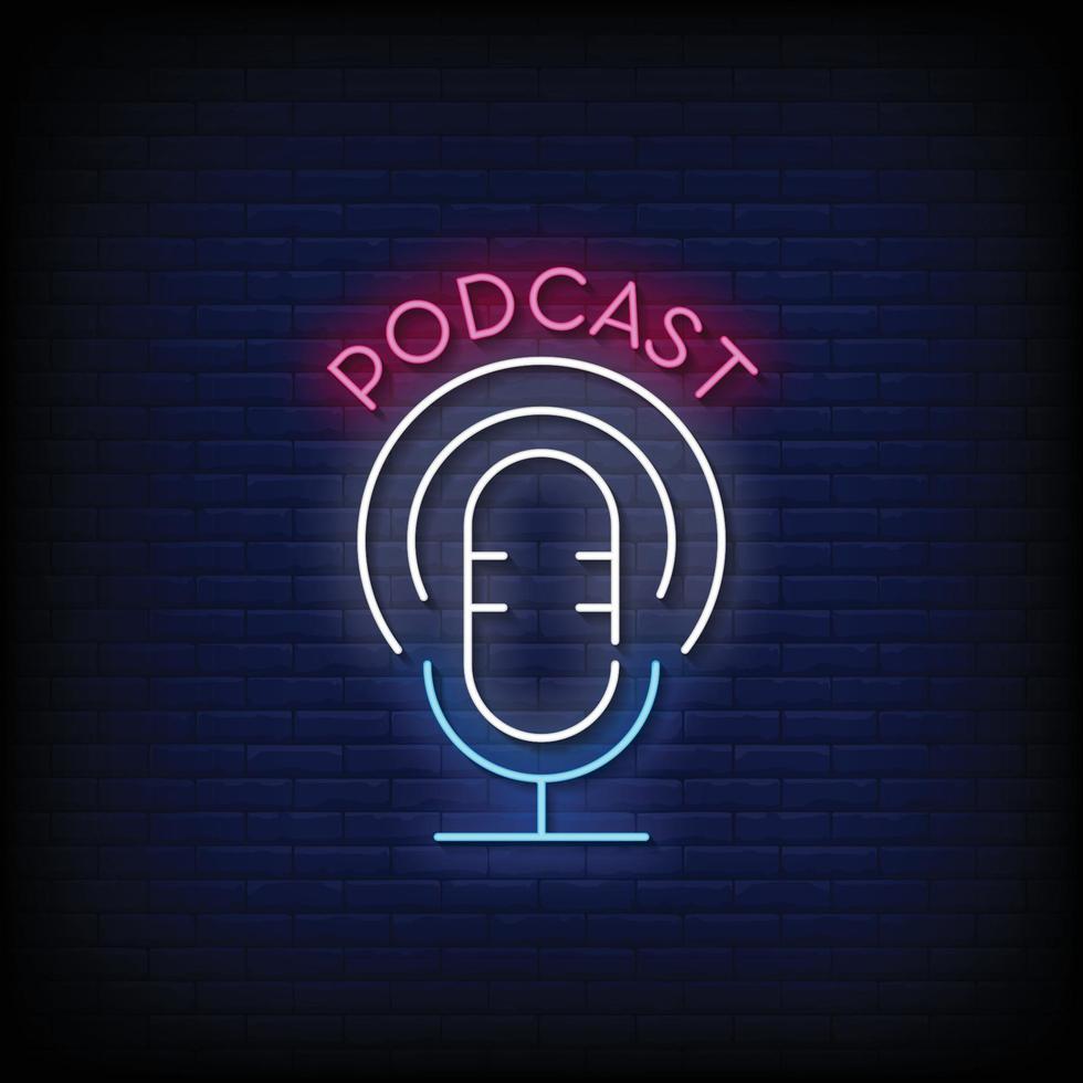 Podcast Neonschilder Stil Text Vektor