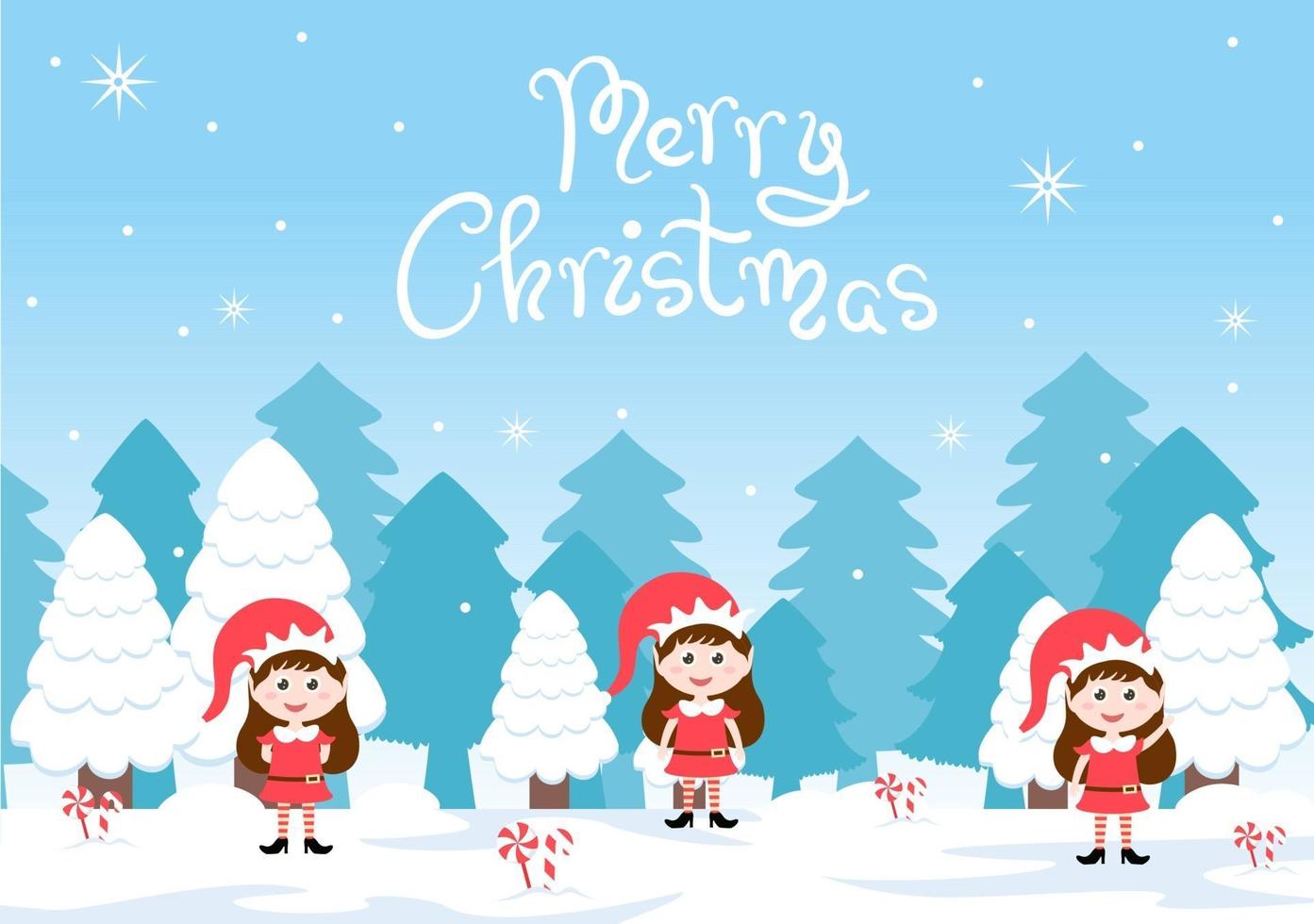 Frohe Weihnachten niedlicher Cartoon-Zwerg, Weihnachtsmann und Elfen vektor