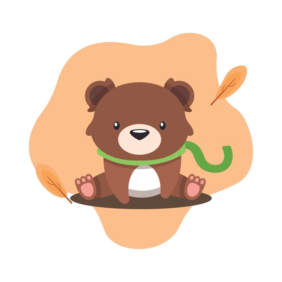 kawaii tecknad av en sittande björnhöstsäsong vektor