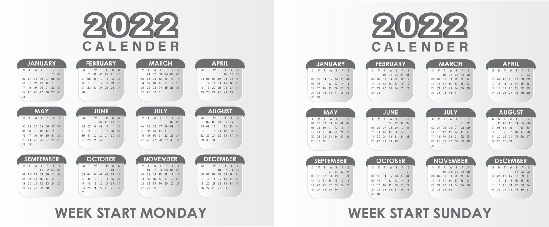 Kalender 2022 Vektor grau
