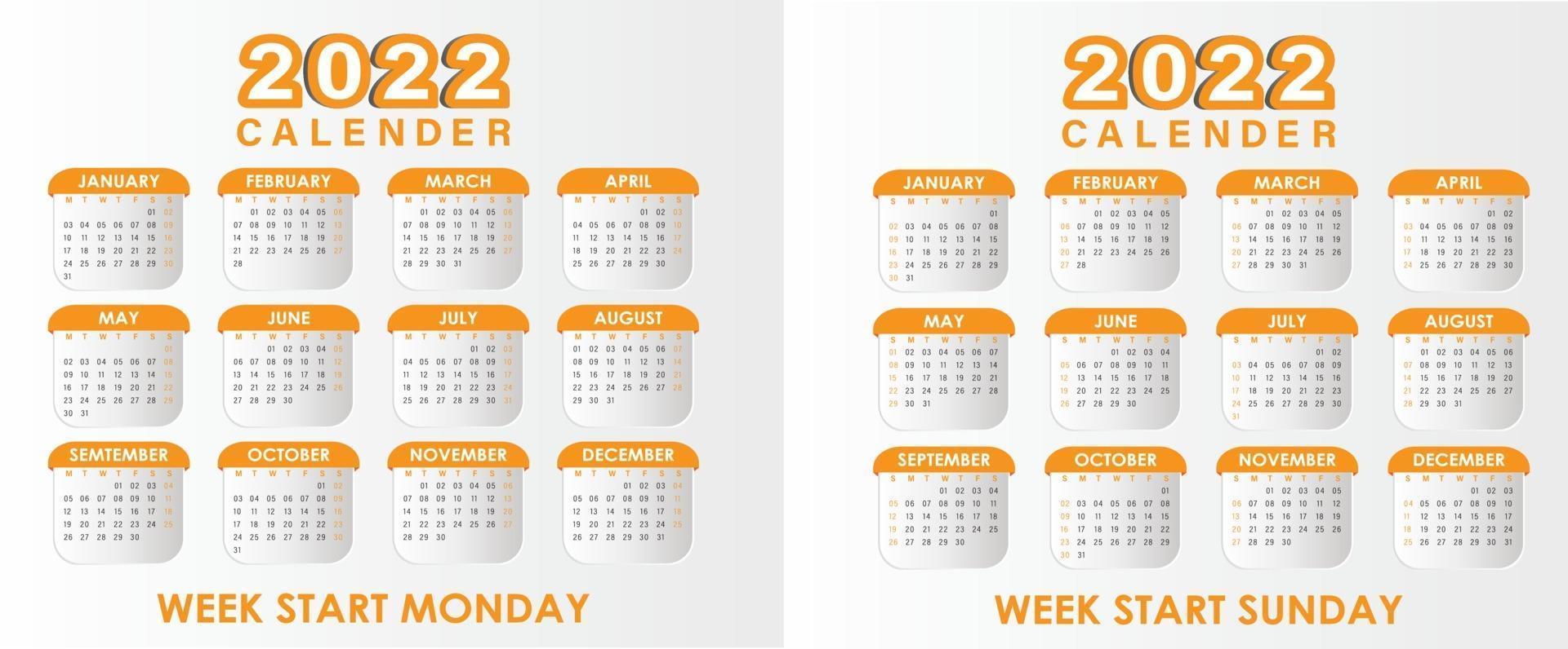 kalender 2022 vektorsmör vektor