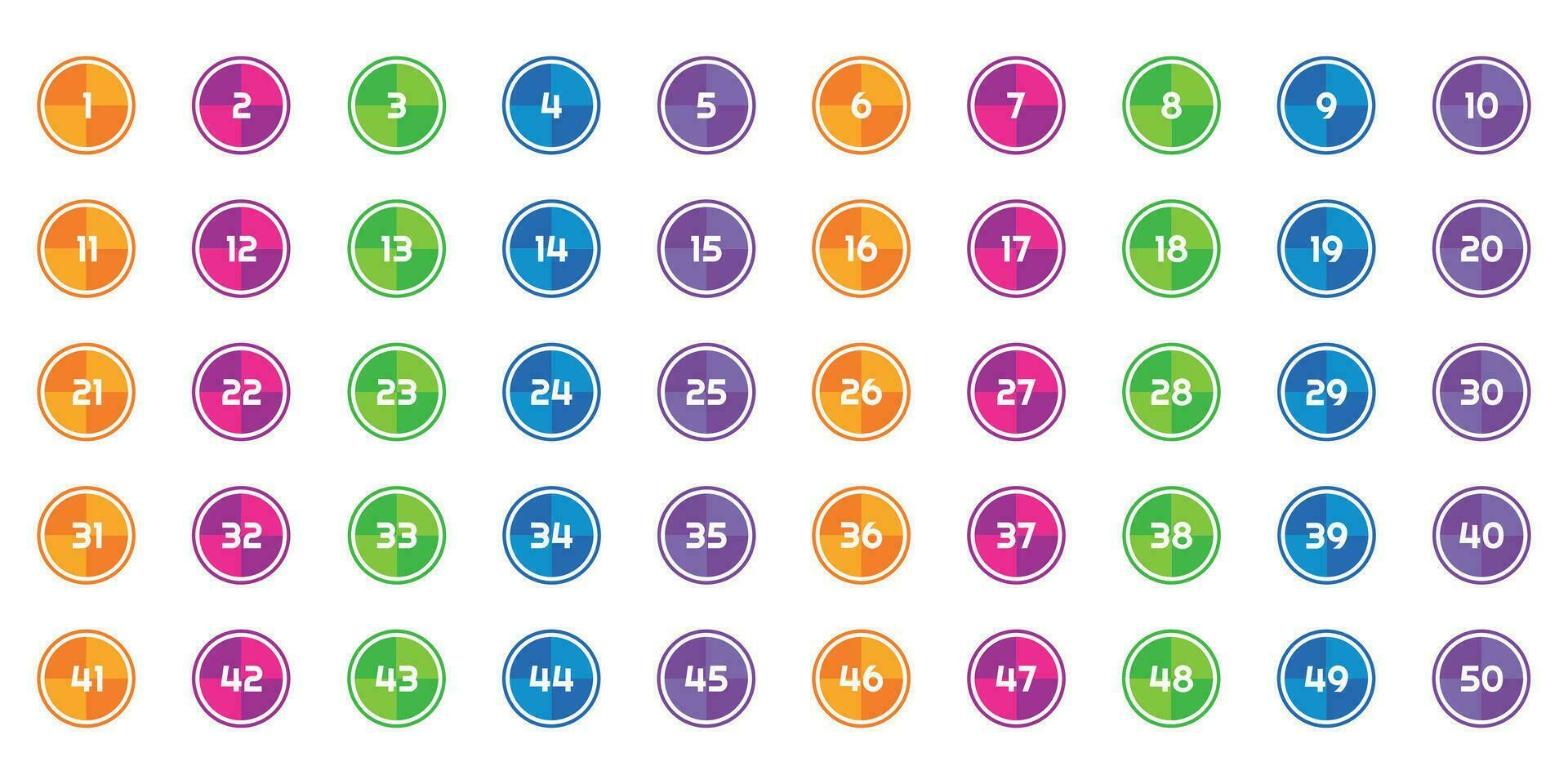tal ett genom femtio med färgrik bubblor vektor