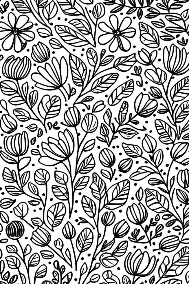 Vektor Kunst abstrakt monochromatisch Hand gezeichnet Blumen- Muster
