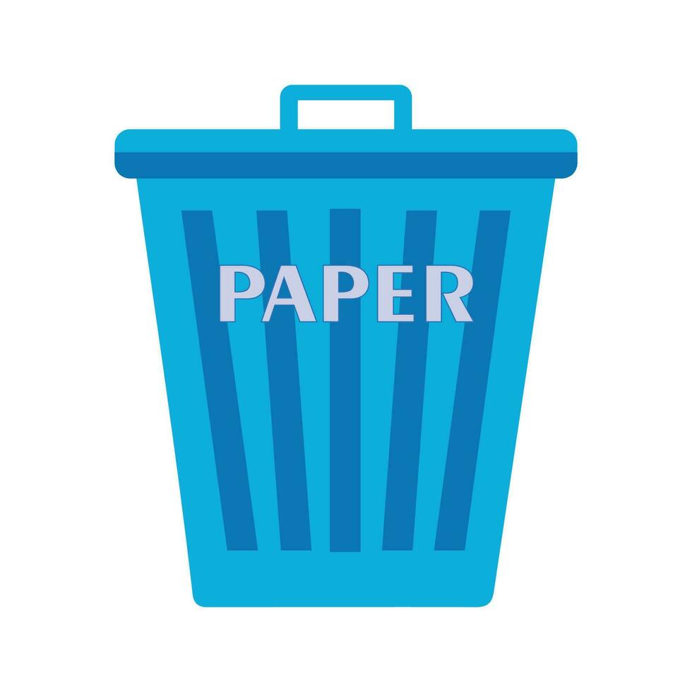 Blau recyceln Müll Behälter zum Papier. Wiederverwendung oder reduzieren Symbol. Plastik recyceln Müll dürfen. Müll können Symbol im Wohnung. Abfall Recycling. Umwelt Schutz. Vektor Illustration isoliert auf Weiß