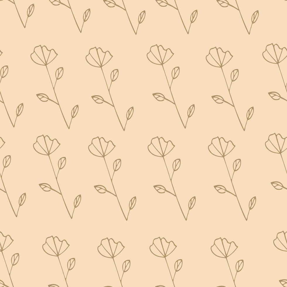 braune handgezeichnete Blumen mit Blättern auf einem Beige vektor