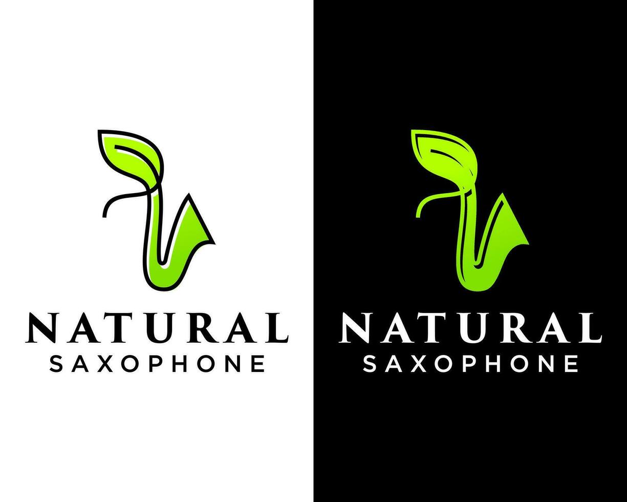 Saxophon Blatt natürlich Musik- Logo Design. vektor