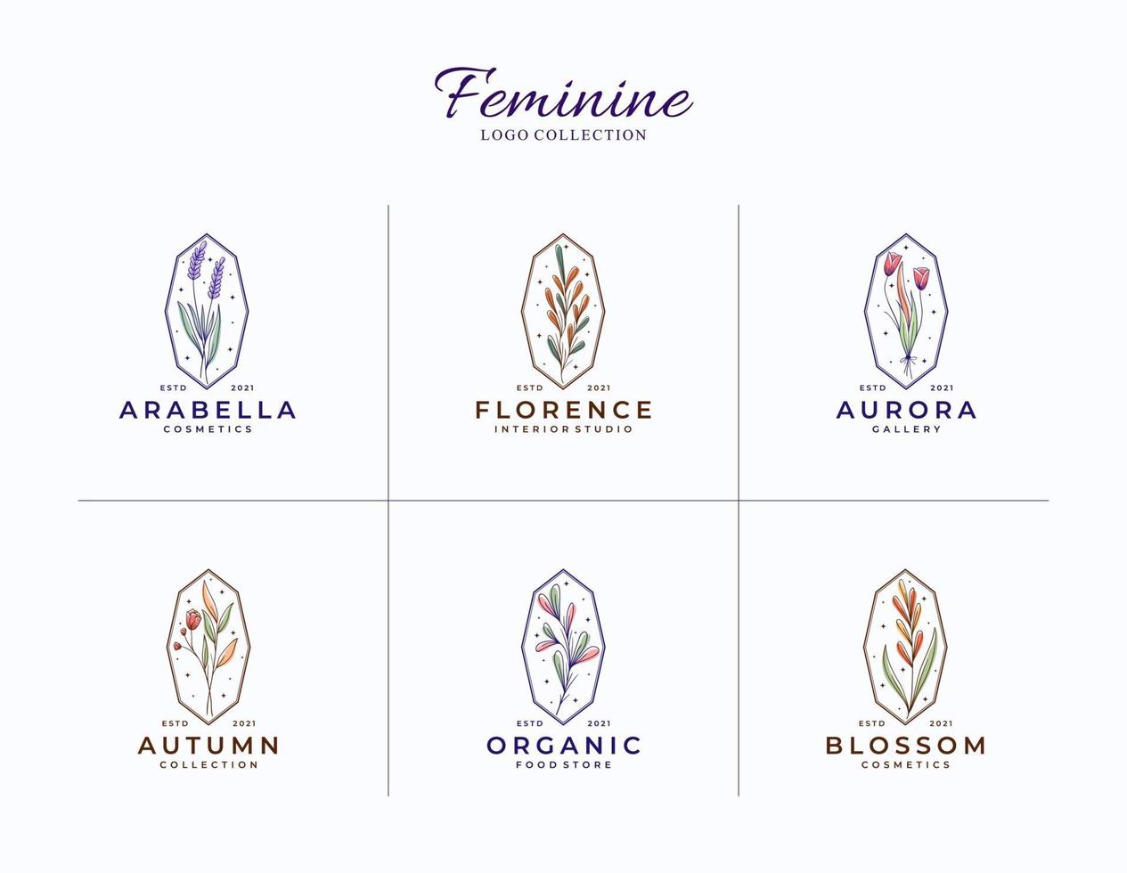 schöne Sammlung von botanischen femininen Logos-Vorlagen vektor
