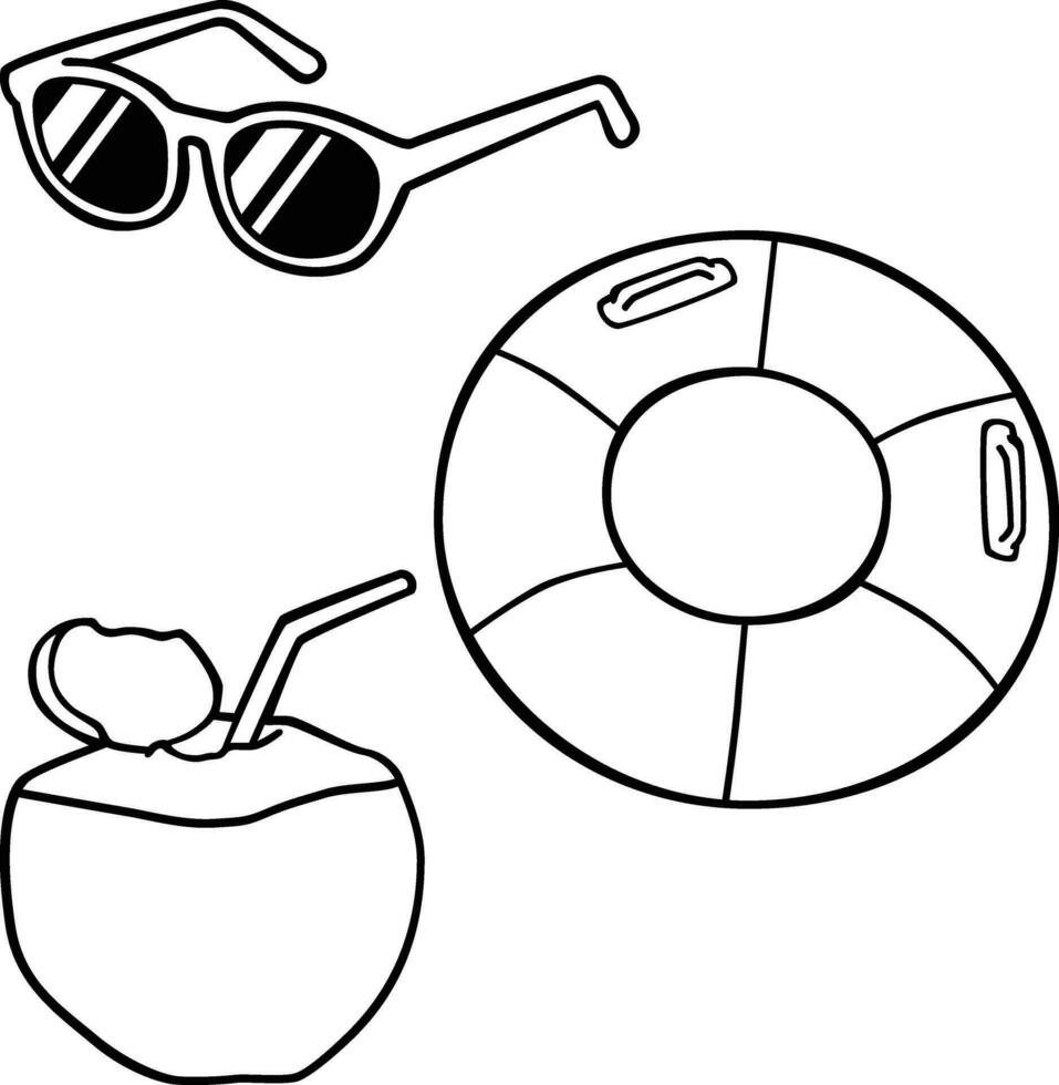 Sommer- Stimmung Karikatur Symbol. Vektor Symbol mit Sommer- thematisch Dekoration und Sachen zum Urlaub und Jahreszeit