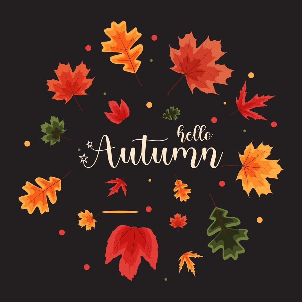 Hallo Herbst natürliche Hintergrundvorlage mit fallenden Blättern. vektor