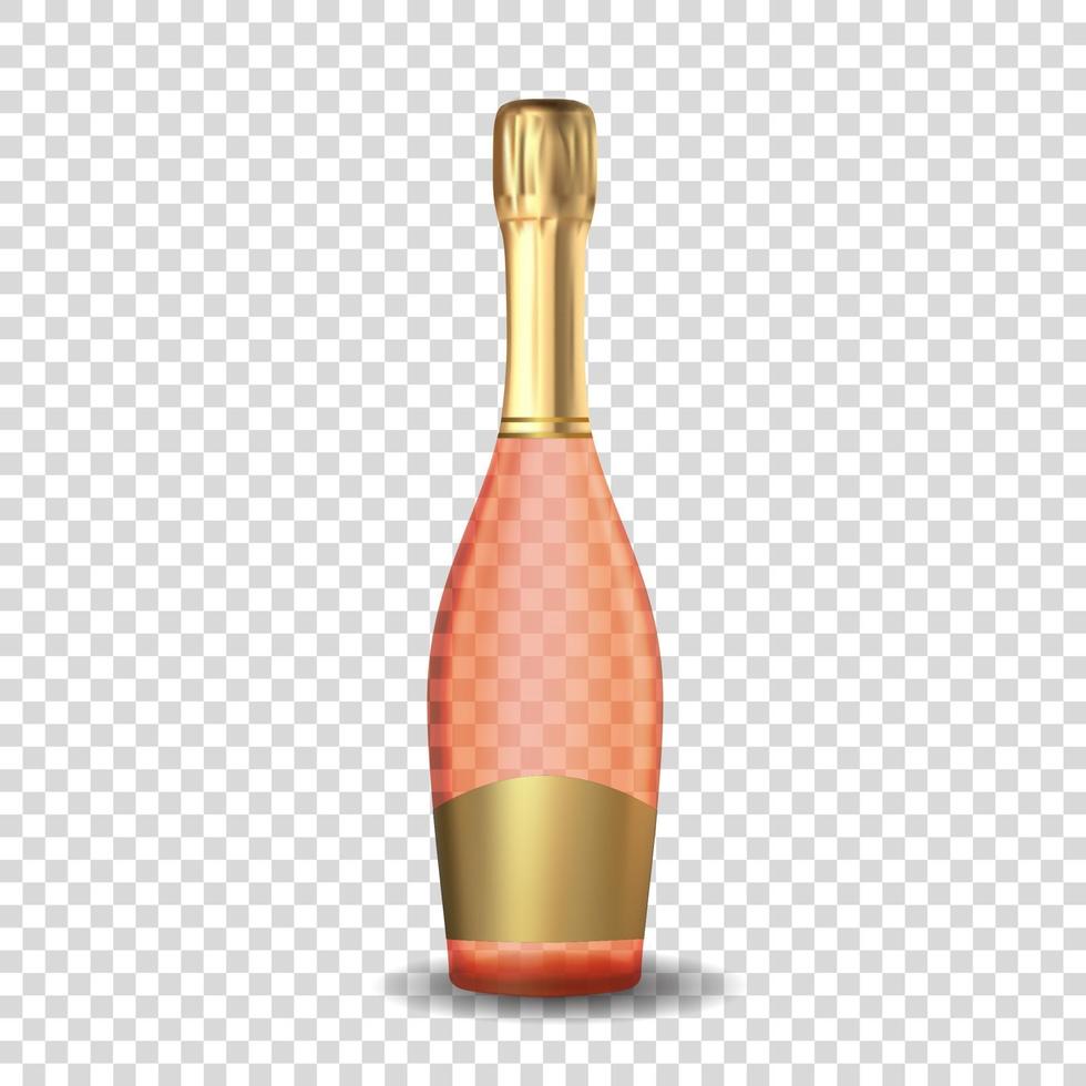 realistisk 3d champagne ros rosa och gyllene flaska ikon isolerade vektor