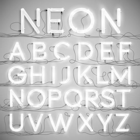 Realistisches Neonalphabet mit Drähten (ON), Vektor