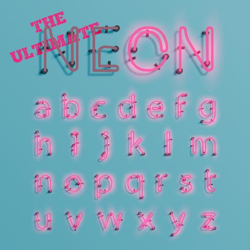 Realistisk rosa neon tecken typeset, vektor