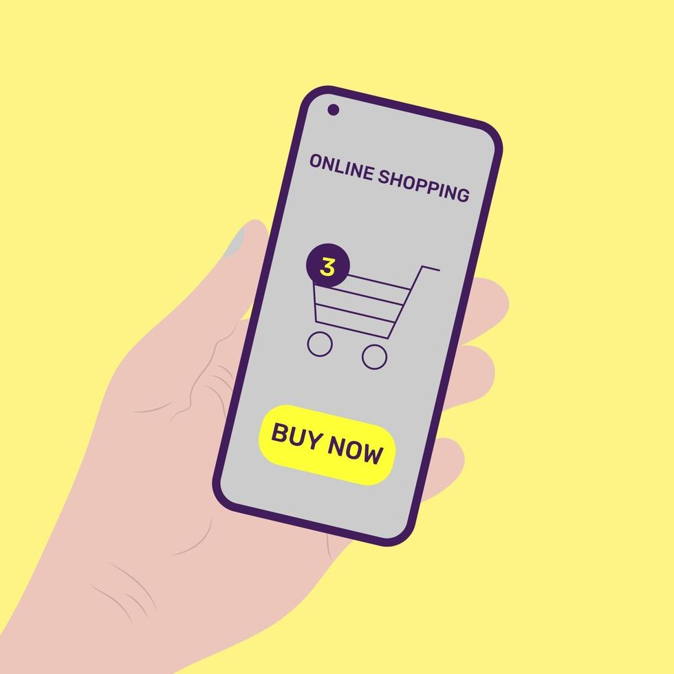 Menschliche Hand, die Smartphone mit Kauftaste auf dem Bildschirm hält. vektor
